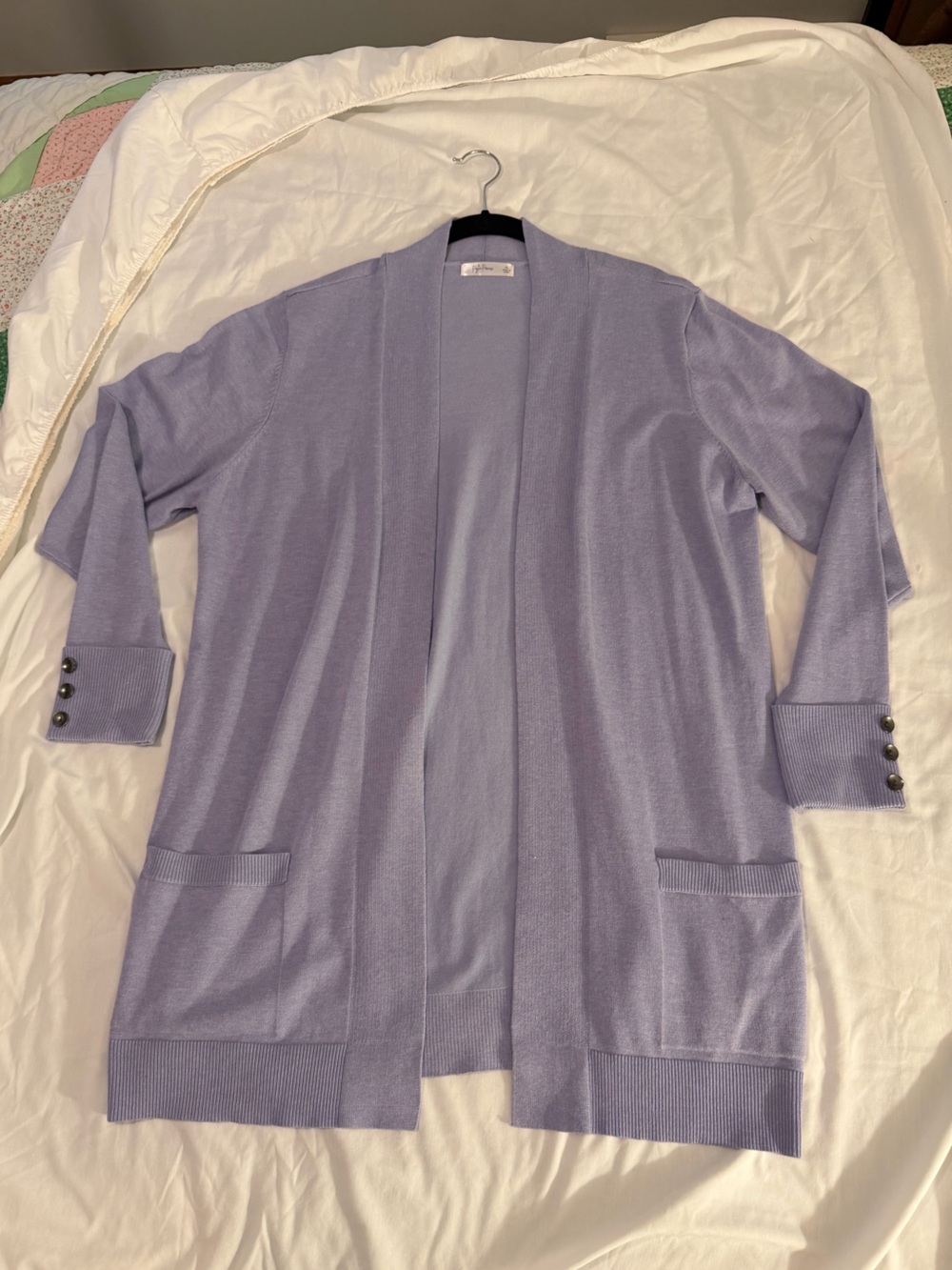 Women’s XL Lavender Open-Front Women's Cardigan Sweater with Button Cuffs